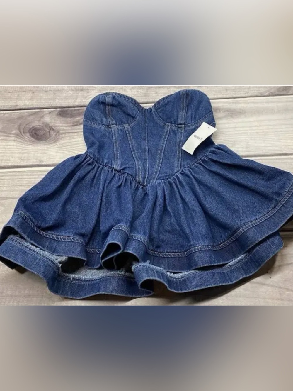 1-Forever 21 Blue Denim Strapless Bustier Top